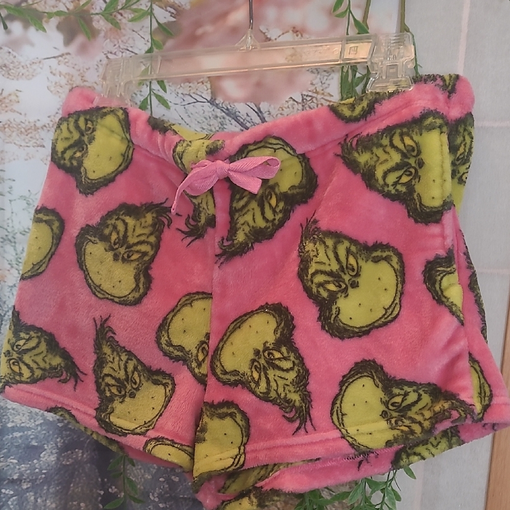 Women's Pink Grinch Plush Shorts
